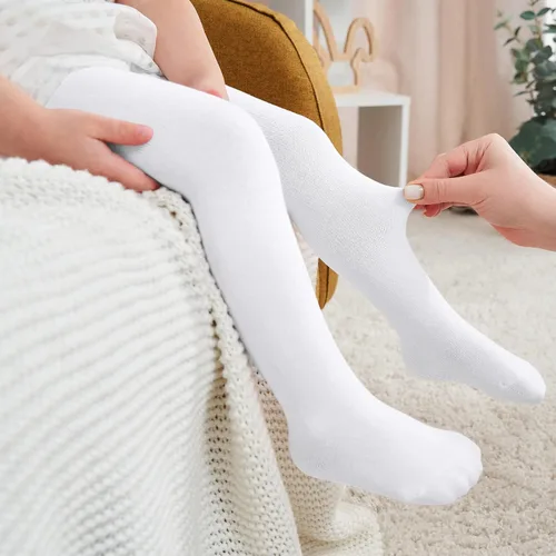 Miniatura 5 de Zando Mallas de algodón para bebés y niñas, acogedoras mallas de agarre antideslizantes para bebés, mallas de punto sólido, medias cálidas