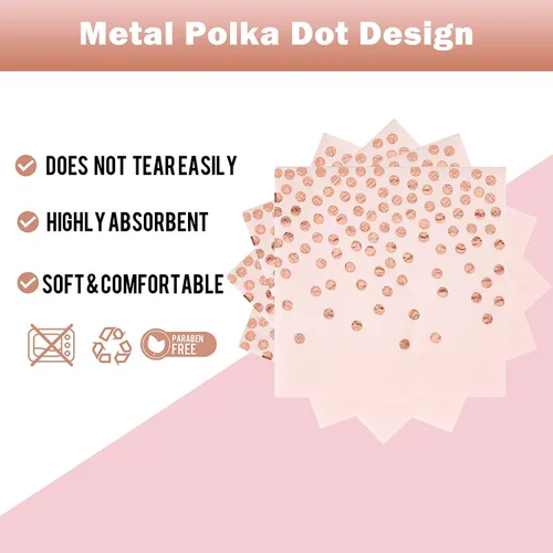 Miniatura 4 de Juego de platos y servilletas de papel rosa y oro rosa - 200 piezas - 100 platos de papel desechables de 7" y 100 servilletas de 6.5", suministros