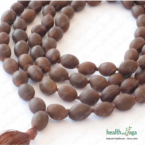 Miniatura 5 de HealthAndYoga™ Cuentas de loto Mala con bolsa de terciopelo (cuerda de 33.9 in, 108+1 semillas) – Oración, meditación, equilibrio de chakras