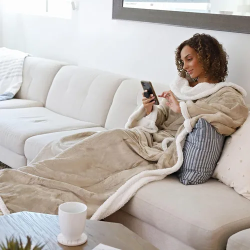 Miniatura 5 de Catalonia - Manta de forro polar tipo sherpa con mangas y bolsillo, microfelpa abrigada y cómoda para ver TV, manta para adultos, mujeres y hombres