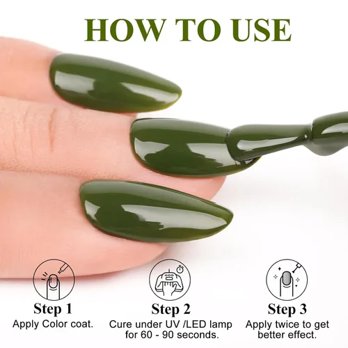 Miniatura 3 de Esmalte de uñas de gel, 1 unidad de 0.5 onzas líquidas de esmalte de gel de color verde aguacate para remojar arte de uñas, salón de manicura