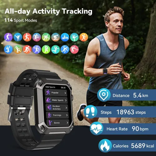 Miniatura 3 de Rugged - Reloj inteligente para hombre, monitor de presión arterial de pantalla grande de 1.83 pies, llamada Bluetooth (respuesta/marcado) IP69K