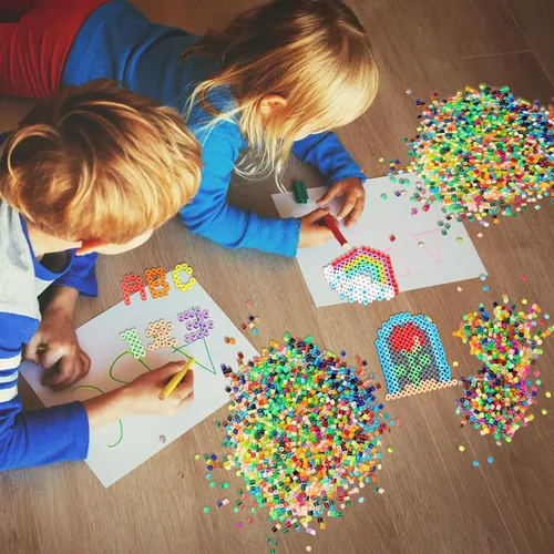 Miniatura 7 de Libima Juego de 11200 cuentas fusibles a granel para niños, arte y manualidades de 0.197 in, juego de cuentas de hierro surtidas, multicolor