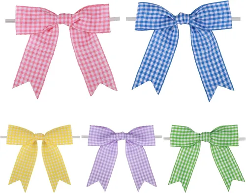 Miniatura 35 de Meseey 50 lazos de grogrén de 3 pulgadas, color gris plateado, preatados, para bolsas de golosinas, cesta de envoltura de regalo, boda, baby shower