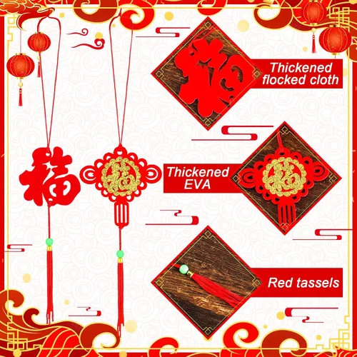 Miniatura 3 de Mixweer 72 piezas de decoraciones de Año Nuevo chino, colgante de nudo chino rojo, decoración tradicional de festival de primavera, decoración