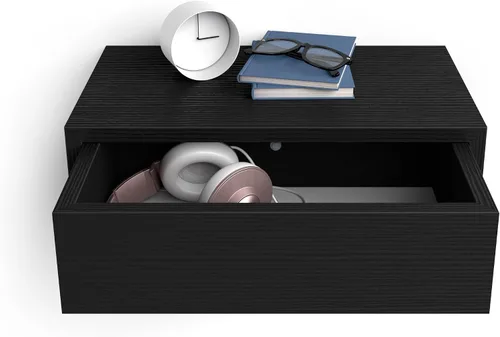 Miniatura 5 de Mobili Fiver, Mesita de Noche Flotante Riccardo, Madera de Fresno Negra, Fabricado en Italia