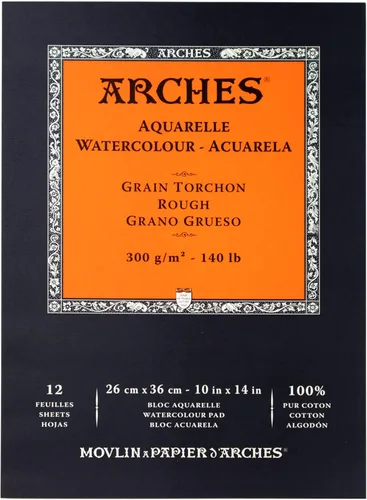 Miniatura 5 de Almohadilla de papel de acuarela Arches, 140 libras, prensa fría, 9"x12