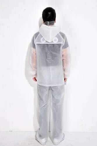 Miniatura 7 de Freesmily Chubasquero reutilizable transparente para mujeres y hombres, impermeable, traje de lluvia, conjunto de pantalones con capucha