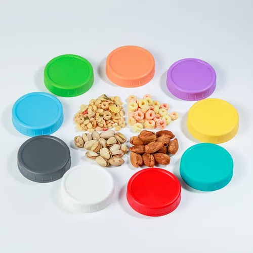 Miniatura 4 de Bedgeta Paquete de 14 tapas de plástico negro para tarros Mason con anillos de silicona, 7 bocas anchas y 7 tapas de conservas de boca regular