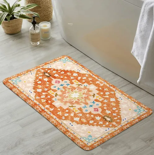 Miniatura 11 de Uphome Alfombra de baño vintage, azul, bohemio, antideslizante, oriental, suave, lavable a máquina, lindas alfombras de baño tribales florales