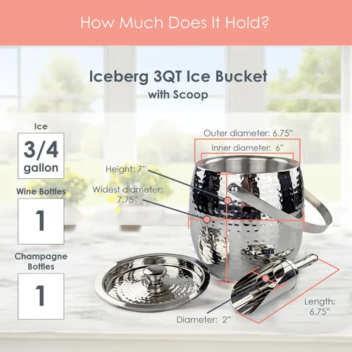 Miniatura 8 de BREKX Cubos de hielo aislados de 3 cuartos para fiestas con tapa y pala, enfriador de vino Iceberg Anchored, cubo de champán para barra de cóctel