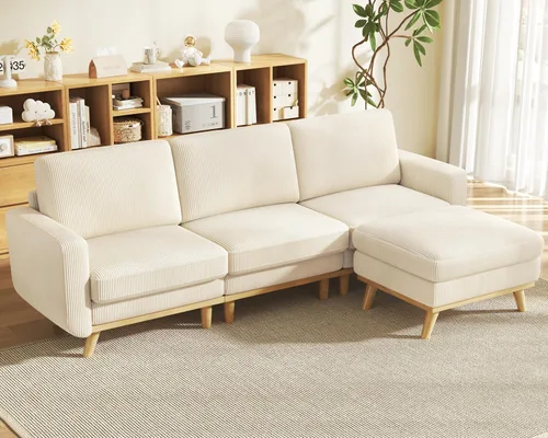 Miniatura 25 de Vesgantti Sofá modular en forma de U de 119 pulgadas, sofá modular de pana con asiento profundo y soporte de resortes, sofá convertible con 2 Beige