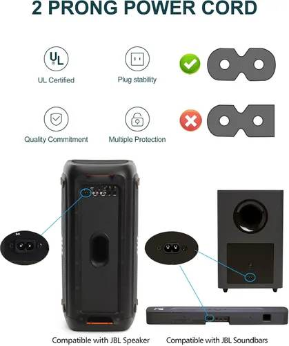 Miniatura 2 de Cable de alimentación de CA compatible con JBL PartyBox 320 310 110 120 100 200 300 710 1000 altavoz portátil ONN de repuesto para altavoz de fiesta