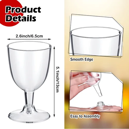 Miniatura 2 de Thenshop Paquete de 200 copas de vino de plástico desechables de 6 onzas con tallo, copas de vino transparentes para bodas, cumpleaños, despedidas