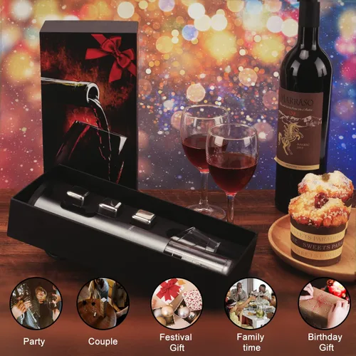 Miniatura 7 de Juego de regalo eléctrico para abridor de vino, piedra de whisky, regalos para amantes del vino con accesorios de vino de sacacorchos automático