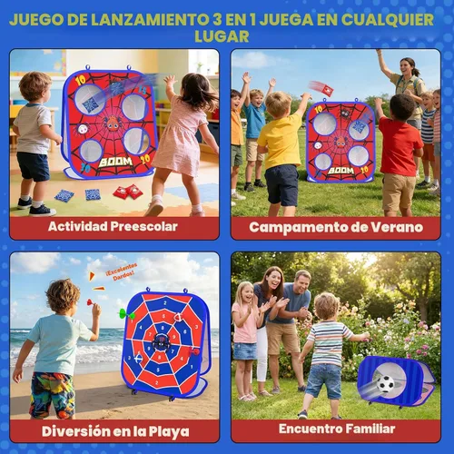 Miniatura 5 de Juego de Lanzamiento de Bolsas de Frijoles Araña, Tablero de Cornhole 3-en-1, Juguetes al Aire Libre para Niños, Actividad de Fiesta Familiar