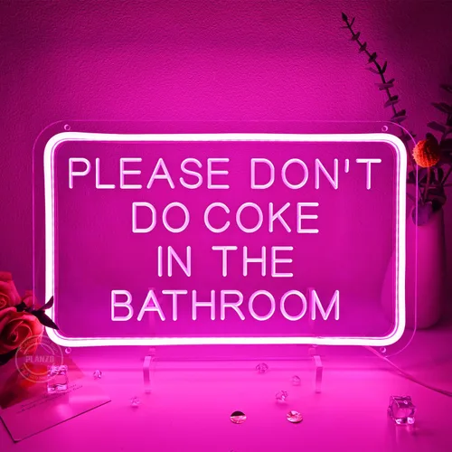 Miniatura 2 de Planzo Letrero de neón LED rosa con texto en inglés «Please Don't Do Coke In The Bath» para el hogar, dormitorio, baño, sala de juegos, bar, tienda