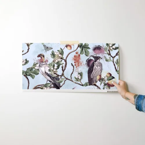 Miniatura 7 de Muestro de papel tapiz removible – Vintage Birds Acuarela Chinoiserie Antiqued of Prey Blue Green Gray Botánico Personalizado Papel pintado