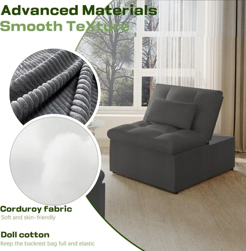 Miniatura 6 de Silla Cama Convertible 4 en 1 con Respaldo Ajustable, Almohadas, Sofá Cama Futón con Bolsillo Lateral, Silla Sofá Cama Desplegable, Sofás