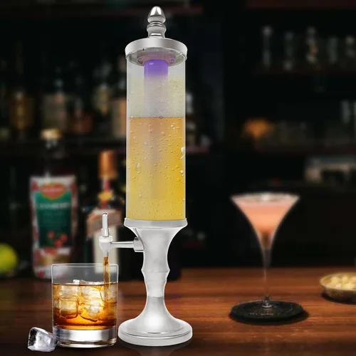 Miniatura 7 de Dispensador de torre de cerveza de 3 litros con tubo de hielo y dispensador de cerveza de mesa ligera, 3.2 cuartos de galón /102 onzas, dispensador