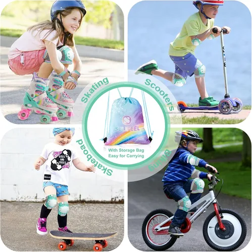Miniatura 8 de SULIFEEL Rainbow Unicorn - Patines para niños con equipo de protección ajustable, verde, talla S