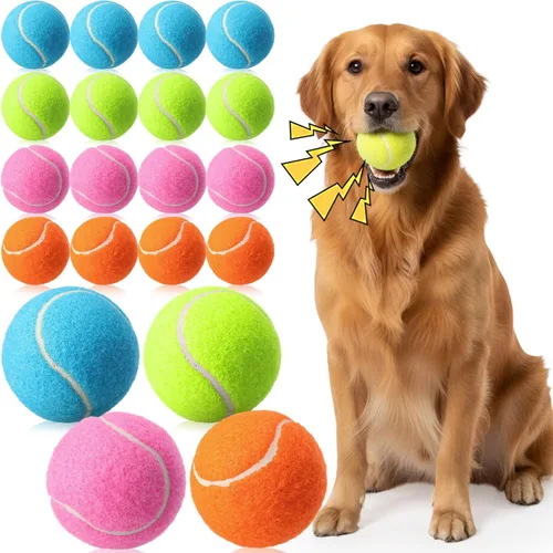 Skylety 16 pelotas de tenis chirriantes de 2.5 pulgadas a granel para perros, pelotas de tenis flotantes, suministros de juego para perros, juguetes