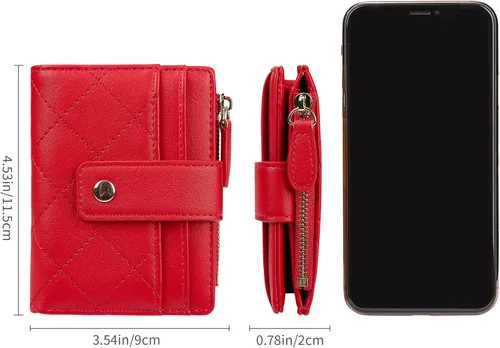 Miniatura 31 de Cartera de cuero para mujer, pequeña, compacta, plegable, con bolsillo para monedas con cremallera