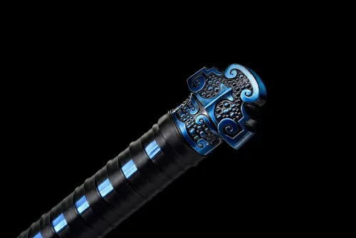 Miniatura 4 de Espada china de acero de alto carbono SJ SHI JIAN dinastía Tang Dao hoja recta con patrón de dragón funda Azul