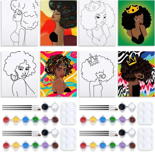 Miniatura 7 de VOCHIC Paquete de 4 kits de fiesta de 8 x 10 pulgadas, kit de pintura de lienzo predibujado para pintura para adultos, suministros de pintura