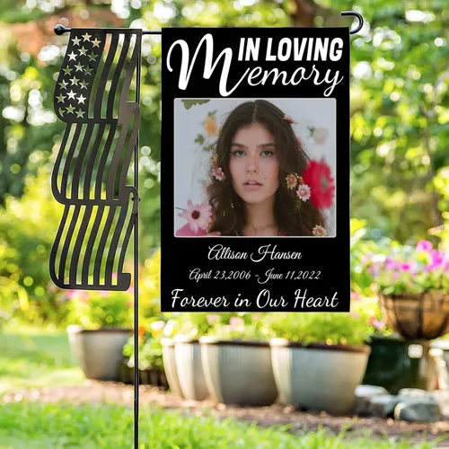 Miniatura 2 de LATHIFA Banderas conmemorativas personalizadas, banderas de jardín personalizadas en memoria amorosa con nombre, fecha y foto para decoración