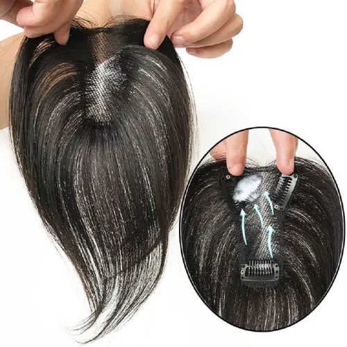 Toppers de cabello humano real de 2.8x3.9 in para mujer, clips finos en encaje suizo para cubrir cabello calvo o blanco, 10 pulgadas (10 pulgadas,