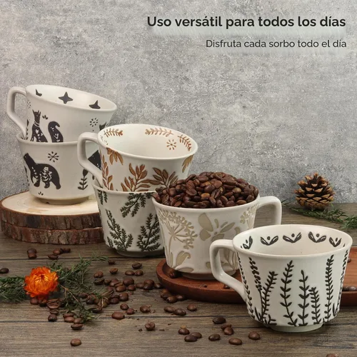 Miniatura 7 de Taza de Café de Cerámica, Taza de Té Única y Novedosa de 12 oz con Asa, Taza de Gres para Té Moca Latte Capuchino Espresso (Zorro)
