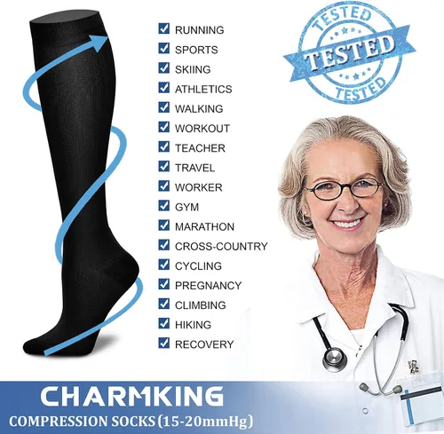 Miniatura 41 de CHARMKING - Calcetines de compresión para mujeres y hombres (3 pares), 15-20 mm Hg, el mejor apoyo para atletismo, running o ciclismo, mejora