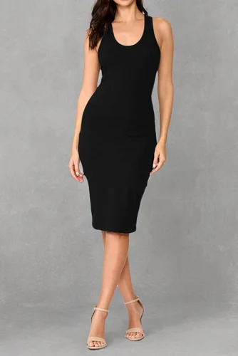 Miniatura 5 de LaClef - Vestido casual de algodón, con espalda en T, sin mangas para mujer, por debajo de la rodilla (midi)