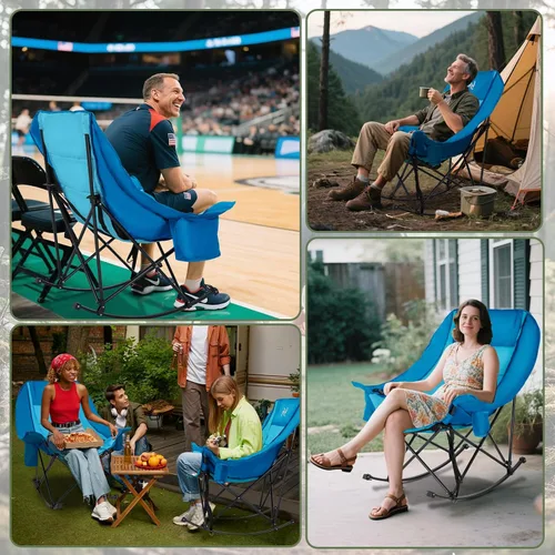 Miniatura 7 de ABORON Silla de columpio de campamento de gran tamaño para adultos, silla plegable totalmente acolchada para exteriores con bolsa para bebidas