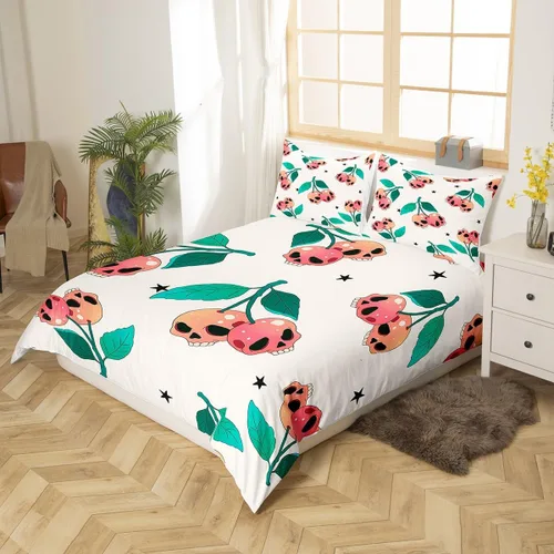 Miniatura 2 de Manfei Juego de funda de edredón de calavera de cerezo, tamaño matrimonial, funda de edredón con 2 fundas de almohada, juego de ropa de cama bohemio