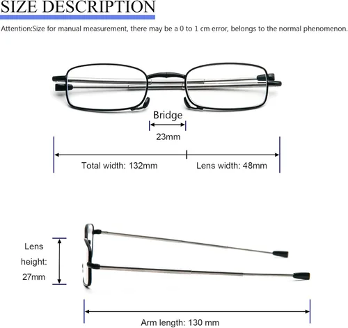 Miniatura 5 de Paquete de 2 lentes de lectura plegables de acero inoxidable, mini lector de bloqueo de luz azul para hombres y mujeres Paquete de 2 (negro + gris)