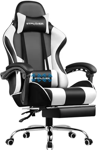 Miniatura 15 de GTPLAYER Silla para videojuegos, silla de computadora con reposapiés y soporte lumbar, silla de juego ajustable en altura con asiento giratorio