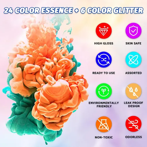 Miniatura 5 de Pigmento de resina epoxi – 24 colores de tinte translúcido líquido, altamente concentrado para hacer joyas, pintura, manualidades, 0.2 onzas 24