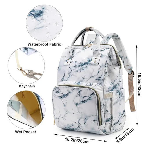 Miniatura 6 de Mochila de Pañales para Bebés Niñas, Mamá Bolsas Grandes Impermeables para Pañales para Mujeres (Mármol)