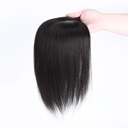 Miniatura 3 de Parte en U de cabello humano real con base de seda, parte lateral, clip en el postizo lacio, sin costuras, repuesto para pérdida de cabello de Negro