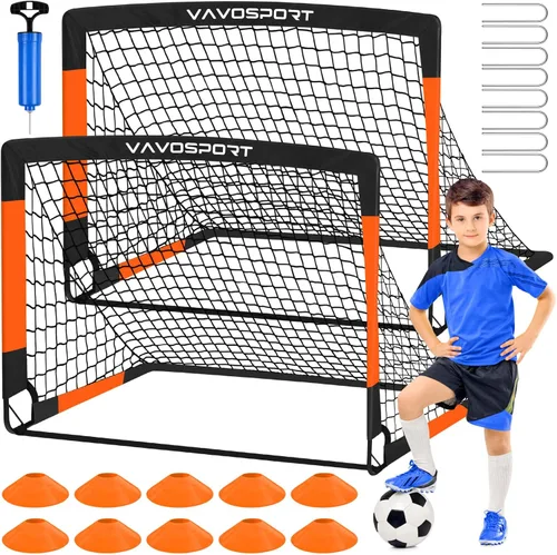 VAVOSPORT Juego de porterías de fútbol para niños para patio trasero, 2 redes portátiles de 4 x 3 / 6 x 4 pies, mini equipo de entrenamiento de