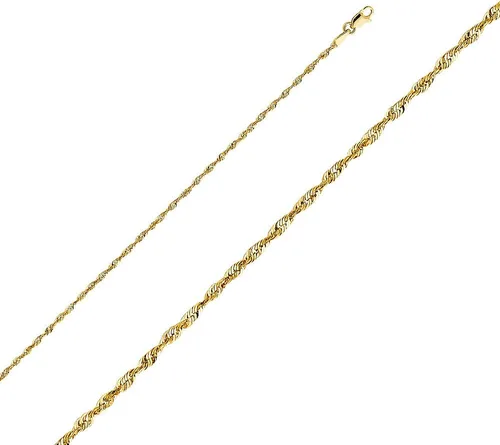 Miniatura 2 de Wellingsale 14k Yellow Gold Solid 2mm Diamond Cut Solid Rope Chain Necklace with Lobster Claw Clasp
