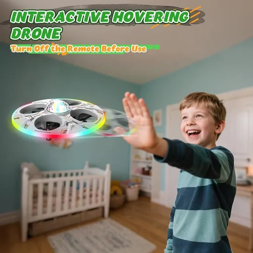 Miniatura 7 de Mini dron OVNI para niños – Avión volador RC de juguete helicóptero de control remoto con luces LED, vuelo automático, 2