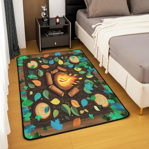 Miniatura 4 de Alfombra de fogata de 3 x 5 pies, decoración de tocones de árbol de bosque para niñas, mujeres, hombres y adolescentes, alfombra de madera marrón