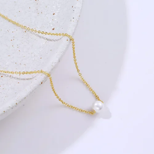 Miniatura 6 de Delicado collar con colgante de perlas para mujer, chapado en oro de 14 quilates, elegante collar de perlas de agua dulce, collar de perlas con clip