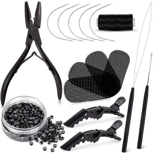 Miniatura 11 de NEWISHTOOL Kit de Extensiones de Cabello con Microenlaces, Alicates para Extensiones de Cabello con Cuentas, Aguja de Lazo y Gancho de Tracción