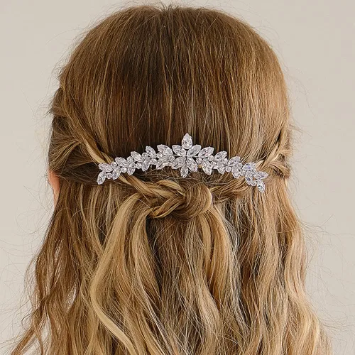 Missgrace Peine de pelo de circonita brillante para novia, estilo bohemio, simple, para novia, boda, graduación, brillante, diamantes de imitación,