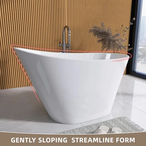 Miniatura 4 de GETPRO Bañera independiente de 51 pulgadas de profundidad, bañera independiente de acrílico de forma ovalada con desbordamiento ranurado integrado