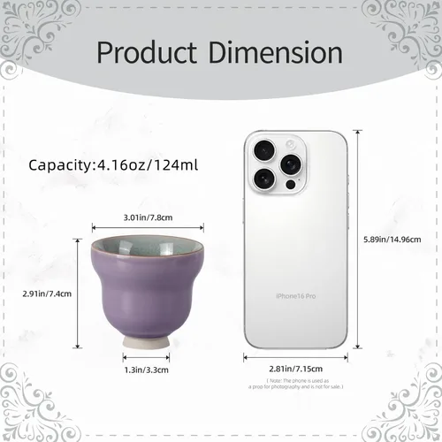 Miniatura 2 de Juego de 2 tazas de té pequeñas de porcelana de 4.2 onzas, juego de tazas de té japonesas moradas, tazas de té de cerámica para el hogar, fiesta
